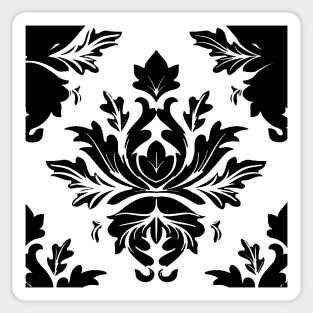 White and Black Damask Vintage Pattern Sticker